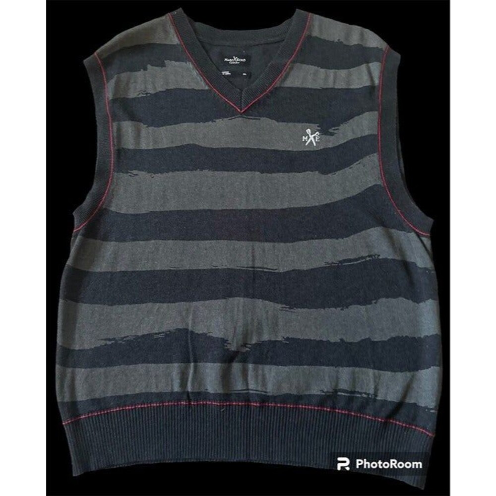 Marc Ecko Sweater Cut & Sew Vest Men's XL Black Gray 100% Cotton